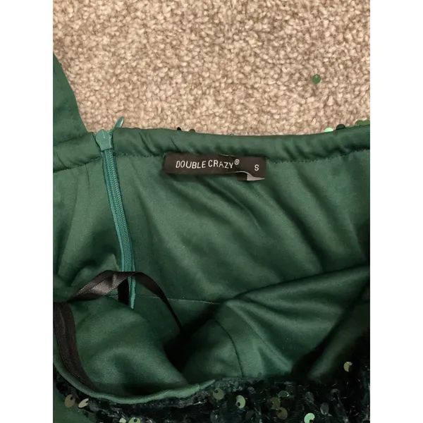 Double Crzy Emerald Green Sequin One-Shoulder Prom Formal Gown, sz S - Image 7