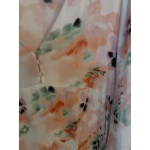 American Rag Floral V-Neck Blouse Bell Sleeve Boho Top Peach Green Large - Image 2