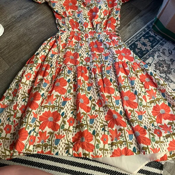 NWT &Merci Cream‎ Orange Floral Puff Sleeve Back Cut Out Lindsay SunDress - Image 9