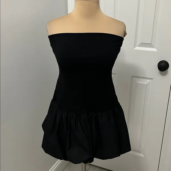 Good Luck Gem Black Bubble Skirt Strapless Mini Dress - Image 2