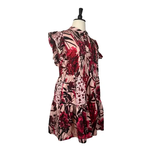 Tommy Hilfiger New Shift Dress Ruffle Tie Neck Pink Red Floral Women’s Size 16 - Image 2