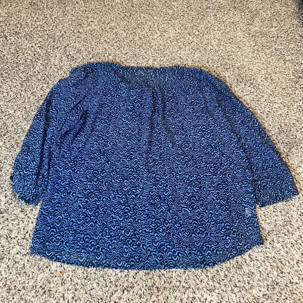 LOFT‎ Blue Black Patterned Button Up Shirt Women's Size L 3/4 Sleeve - Image 6