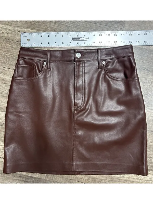 Express Faux Leather Mini Skirt Medium Brown Stretch Zip Side Fall Pockets - Image 4