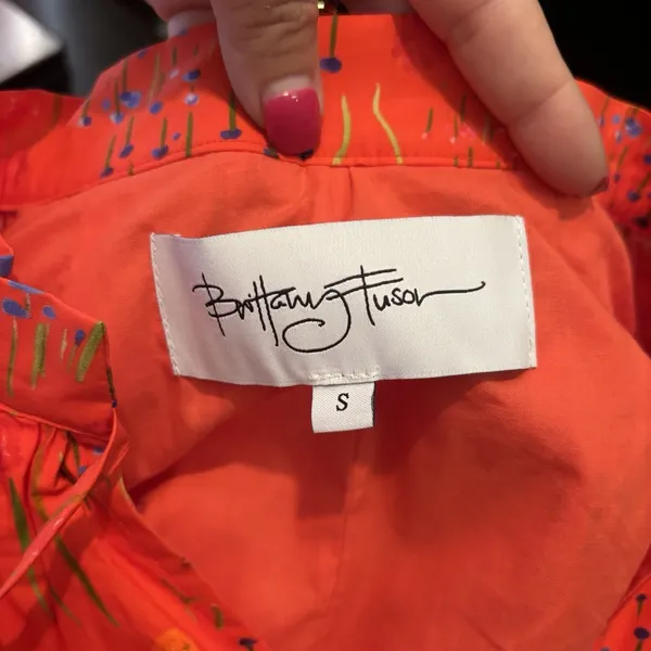 Brittany Fuson Orange Floral Maxi Dress‎ Size Small Cotton Tie Waist Pockets - Image 7