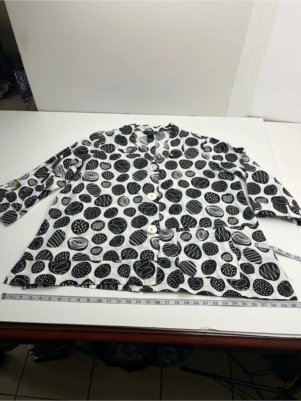 Ali Miles 100% Linen Black White Polka Dot Button Front Jacket Top Womens 1X - Image 9