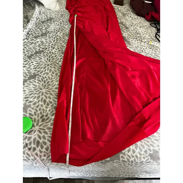 Lulus One Shoulder Maxi Dress Red Satin Asymmetrical Hem sz Small Party Wedding - Image 10