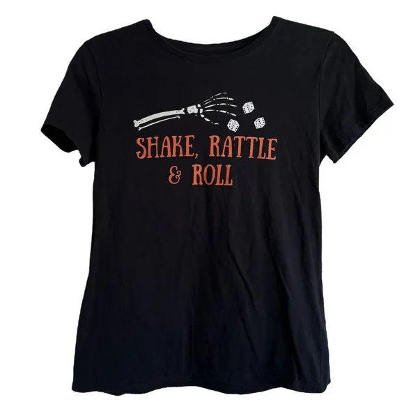 Shake Rattle Roll Skeleton Dice Graphic Tee Black Halloween Bunco‎ Size Small - Image 3