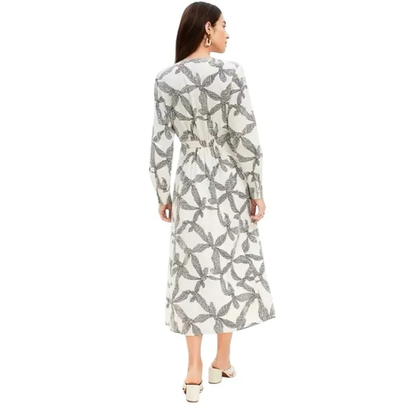 LOFT Women's Long Sleeve White & Black Bow Print Dress Size M - Image 2
