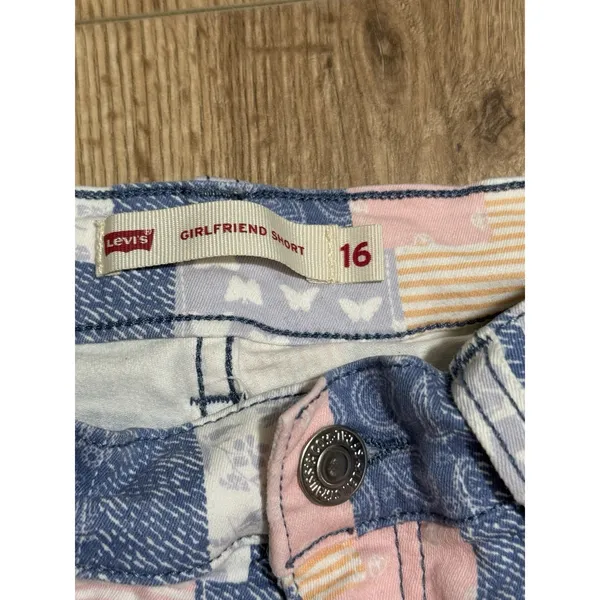 Levis Big Girls Size 16 Girlfriend Shorts Patchwork Floral Paisley Cut Off Denim - Image 3