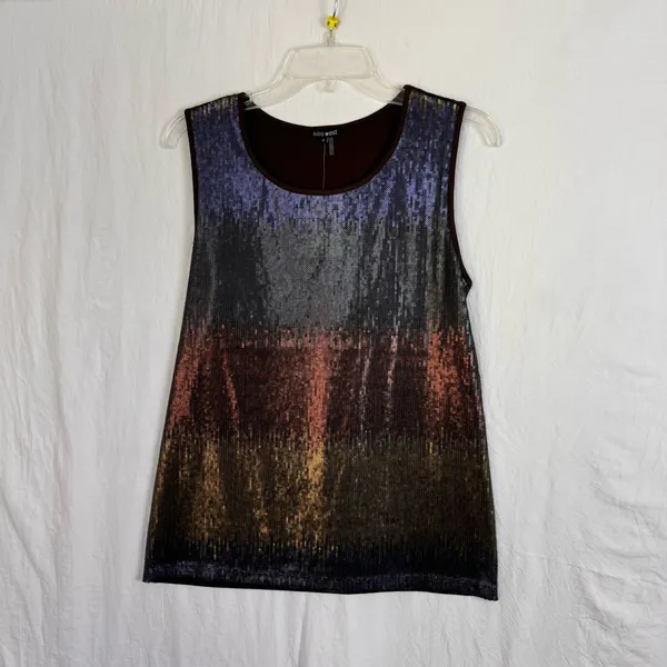 600 west Ombré Sequin Sleeveless Women's Top Size‎ Medium Brown - Image 11