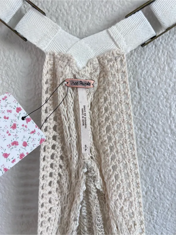 NWT Free People Women's Pretty Cool Boho Mixed Media Ivory Combo Vest‎ Duster - Image 5
