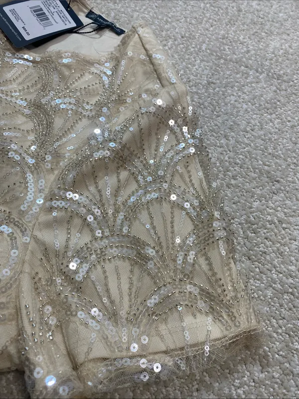 NWT Adrianna Papell Sequin Blouse Top Champagne L - Image 13