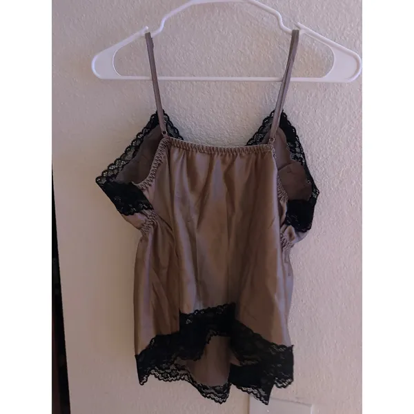 Satin Lace Trim Pajama Set Champagne Taupe Cami and Shorts 2 Piece Sleepwear 1XL - Image 3