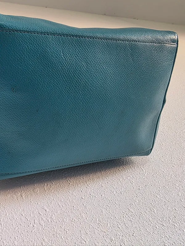 Vintage Coach Street Leather Tote Purse Handbag Shoulder Bag Gold Blue Zip Top - Image 9