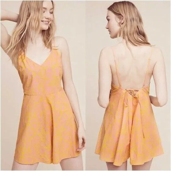Anthropologie Lilka Saffron Romper Culottes Tie‎ Back Floral Pink Yellow Small - Image 2