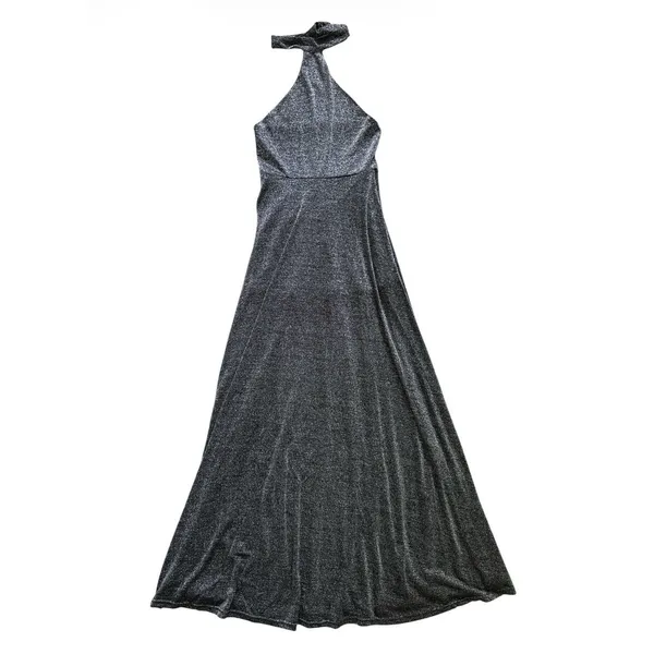 Lioness NWT Halter‎ Neck Maxi Dress Womens XS Silver Black Metallic Backless - Image 2