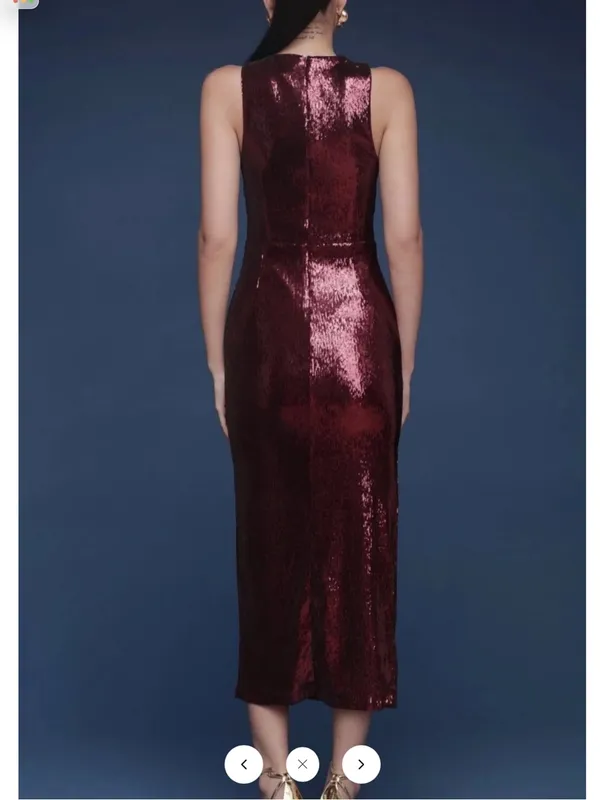 Avec Les Filles Burgundy Sequin Sleeveless Midi Dress - Image 3