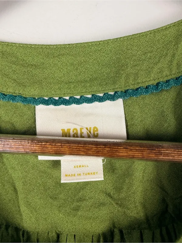 Maeve Anthropologie Green Kalas Button Henley Top Balloon Sleeve Shirt XS - Image 3