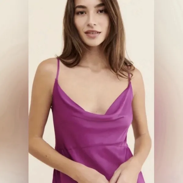 Anthropologie Satin Midi Cowl Neck Dress - Image 2