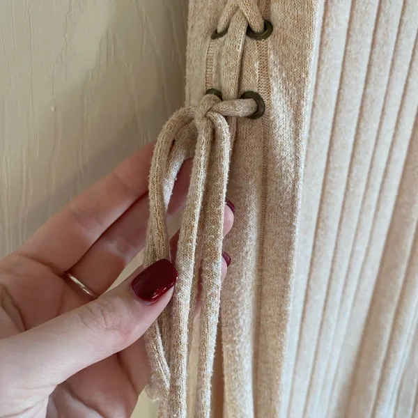 Anthropologie small lace up turtleneck cream tan sleeveless sweater dress - Image 9