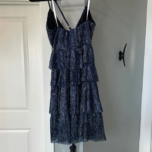 Lulu's Sparkly Blue silver Layered Mini strappy Dress XS EUC #hoco - Image 4