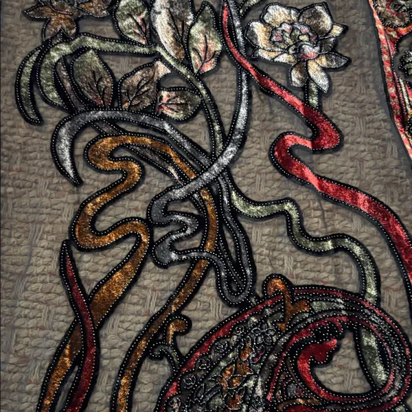 Velvet Burnout Abstract Floral Scarf in Black and Red - Image 6