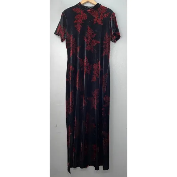 Vtg Teddi Evening Size 12 Black Red Velvet Maxi Dress Asian Oriental Whimsigoth - Image 3