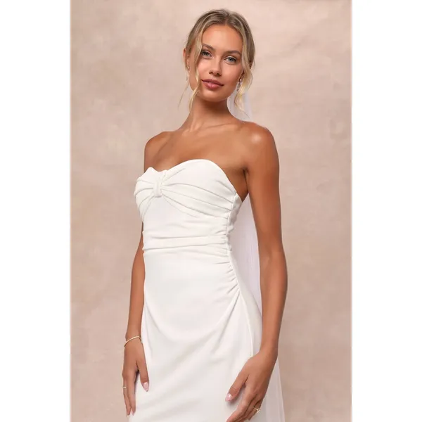 NWT Lulus To Be Yours Ivory Strapless Pleated Mermaid Maxi Dress Wedding Sz M - Image 3