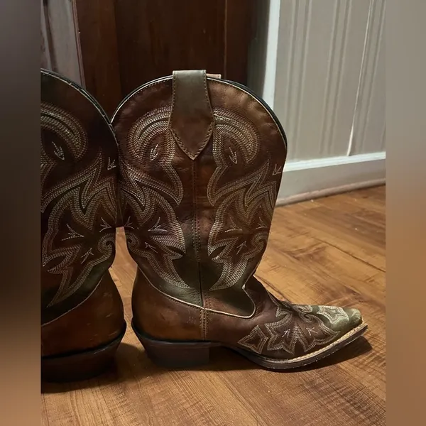 ROCKY HANDMADE Leather Western Cowgirl Boots-Brown Size 6 - Image 7