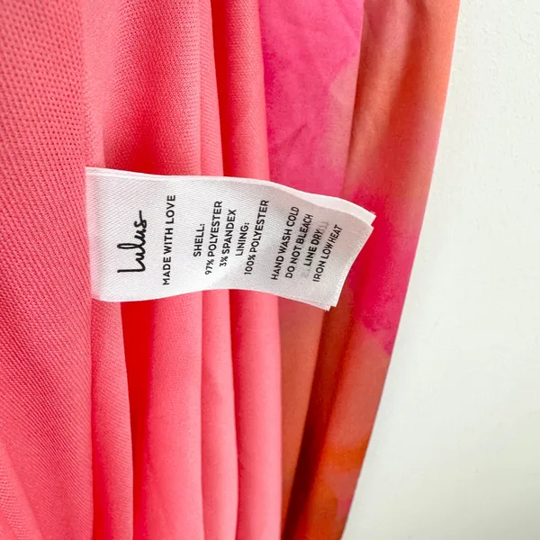 Lulus Dedra Pink and Orange Abstract Pleated Maxi Dress Formal Satin Large NWT - Image 8