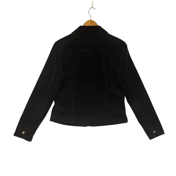 Black Corduroy Button Up Trucker Cotton Jacket Moto Edgy Comfy Streetwear Size M - Image 7