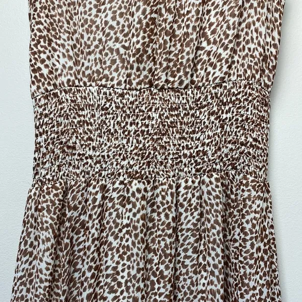 1.State‎ Animal Print Chiffon Smocked Mock Neck Dress in Brown Taupe - Image 10