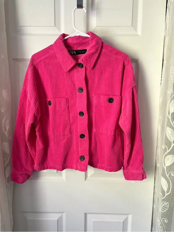Zara oversized cropped Corduroy Button-Front Jacket cotton size M - Image 3