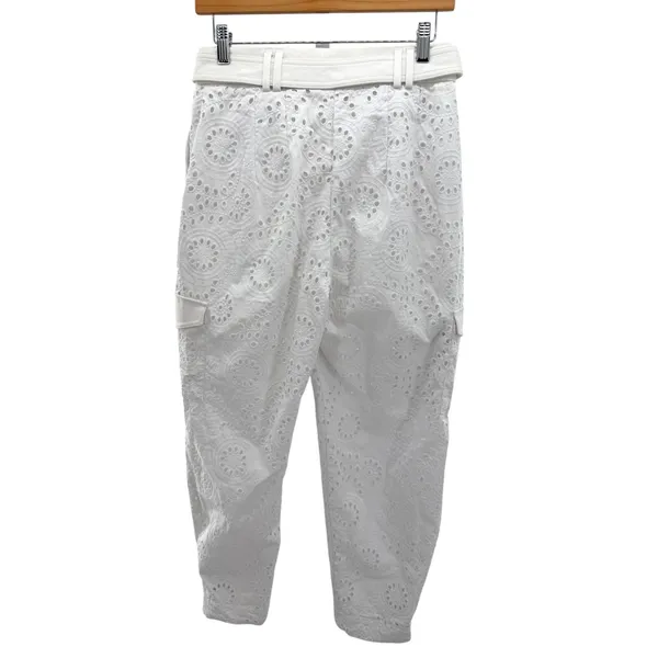 Express Super High Waisted Eyelet Belted Cargo Joggers 2 White Utility Pants NWT - Image 8