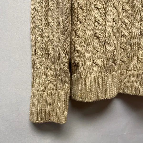 L.L. Bean Tan Cable Knit Sweater Crew Neck Long Sleeve Pullover Size L Fisherman - Image 6