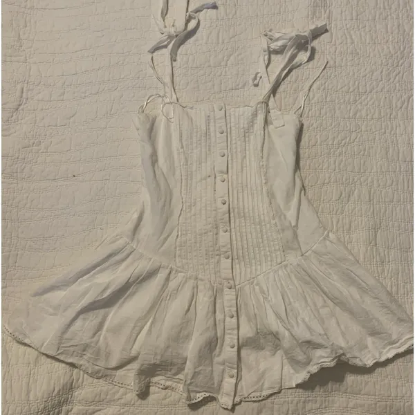 Zara Oyster White Strappy Pleated Smocked Cotton Blend Short Dress Size S - Image 4