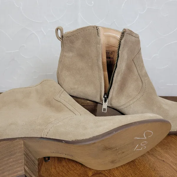 Lands' End Women Ankle Boots Size 10 Brown Tan Suede Zip Up Block Heel Casual - Image 9