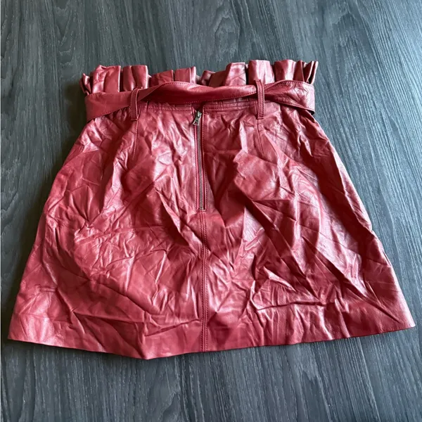 Alice + Olivia Deep Red Faux Leather Mini Skirt - Image 3