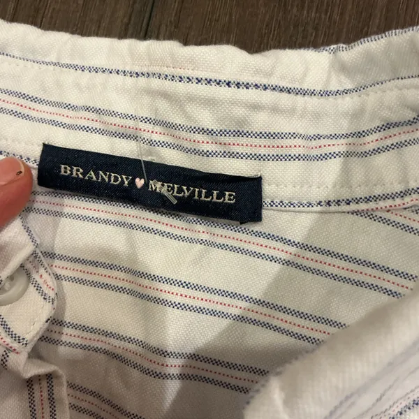 Brandy Melville Pinstripe Button Down Shirt White Blue Red Oversized One Size - Image 3