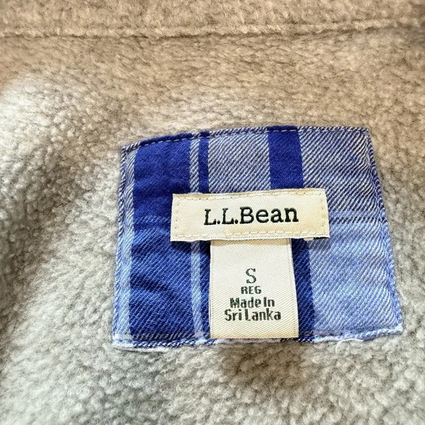 LL Bean Blue Plaid Fleece Lined Flannel Snap Shirt Jacket Shacket SMALL - Image 9
