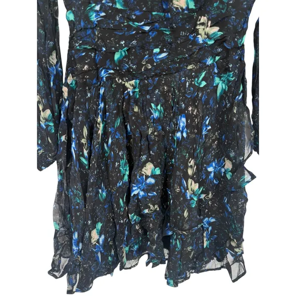 NWT Anthropologie Ruched Floral‎ Mini Dress Black Blue Size XS Fairy Feminine - Image 9