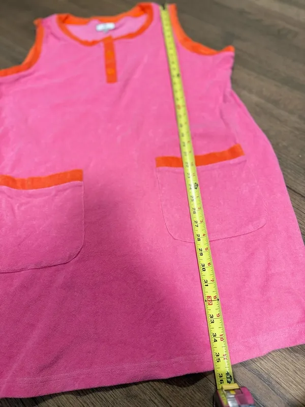Tuckernuck Pink Terry Tank with Orange Trim and Front Buttons Dress: Size XXL - Image 3