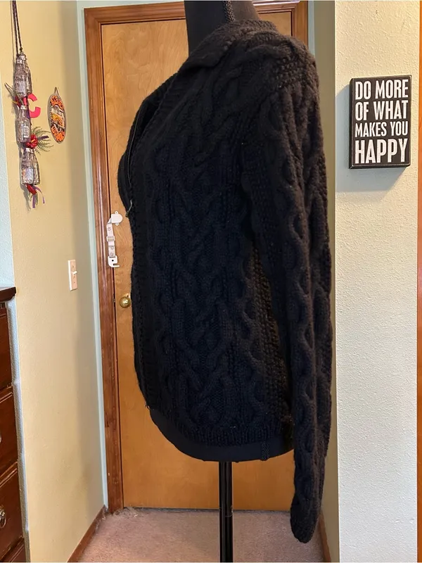 Preview International vintage wool heavy cable knit zip up cardigan sweater S - Image 4