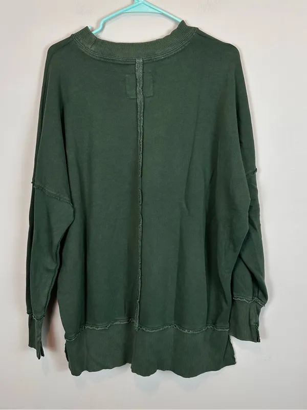 Aerie Oversized Crewneck Sweatshirt Green Exposed Seams XS - Image 6