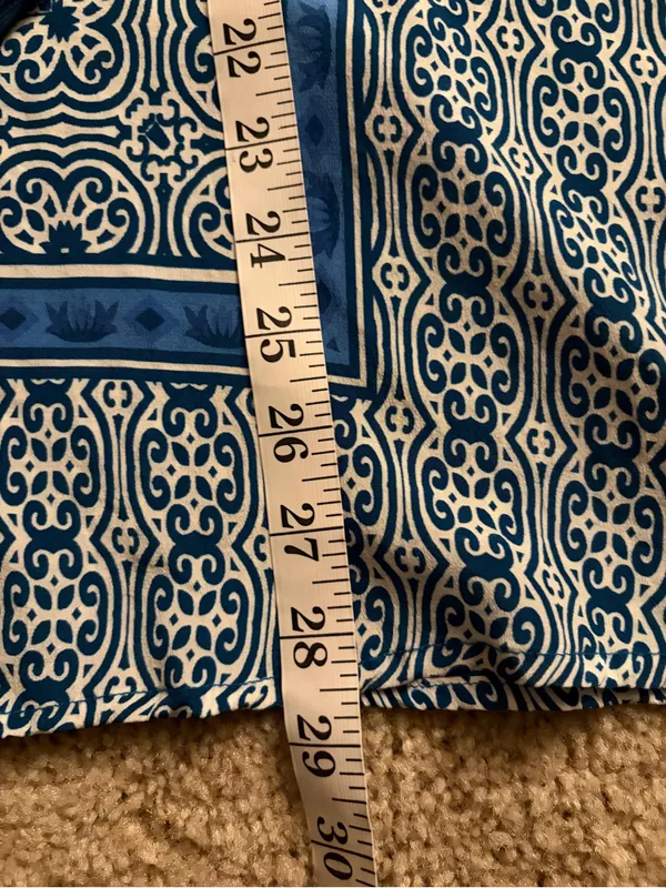 Tolani Blue Silk Medallion Print Boho Tassel Tie Blouse boho Top size large - Image 13