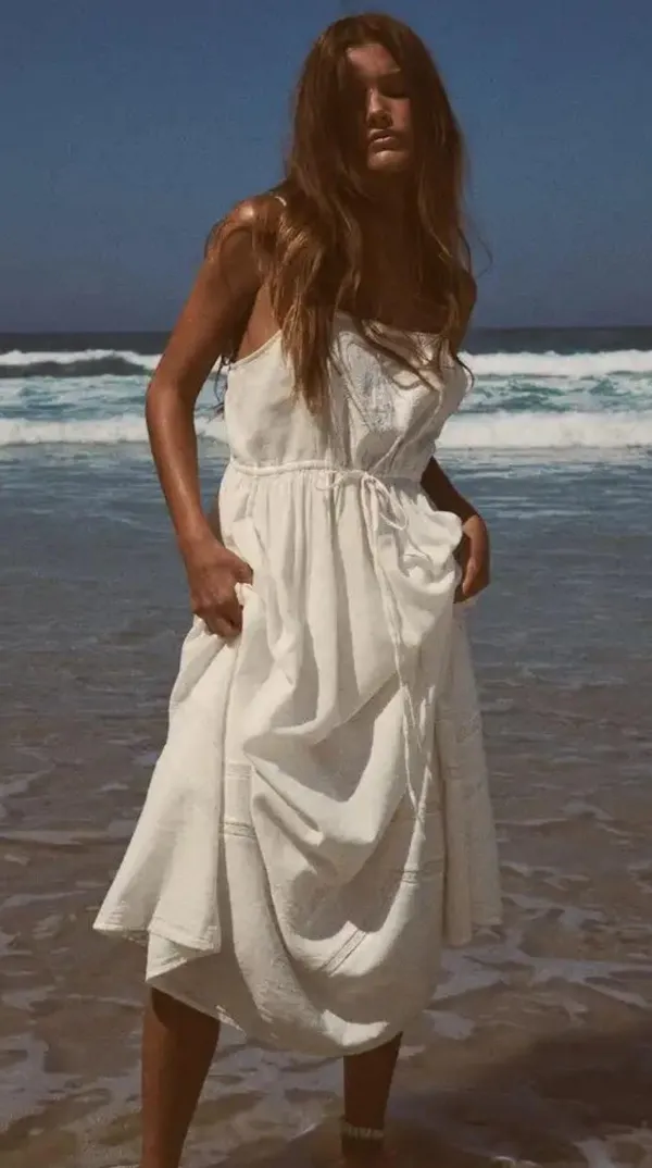 Zara NWT White EMBROIDERED LINEN BLEND DRESS. Size Medium - Image 4