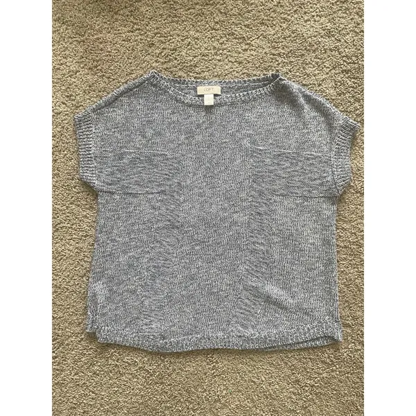 Ann Taylor Loft Women's Short Sleeve Blue White Rayon Blend Soft Sweater Large M - Image 13