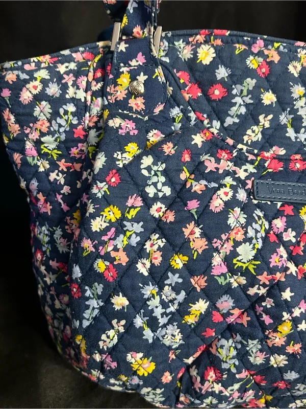 Vera Bradley Floral Quilted Navy Tote Bag Women's Shoulder Bag - Image 4