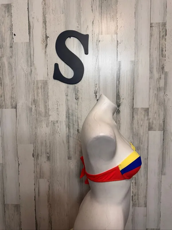 SheIn Colombia Flag Colorblock Bandeau Bikini Top Womens Small Yellow Blue Red - Image 5