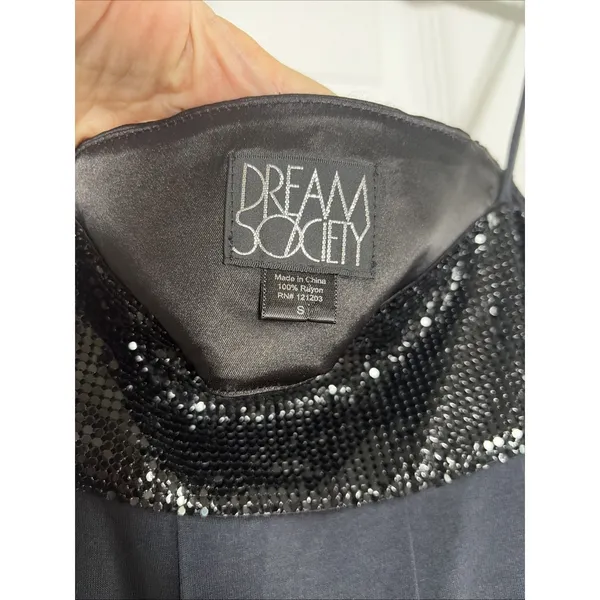 Dream Society Chainmail Trim Bubble Hem Dress Womens‎ Size S Black Y2K LBD - Image 3